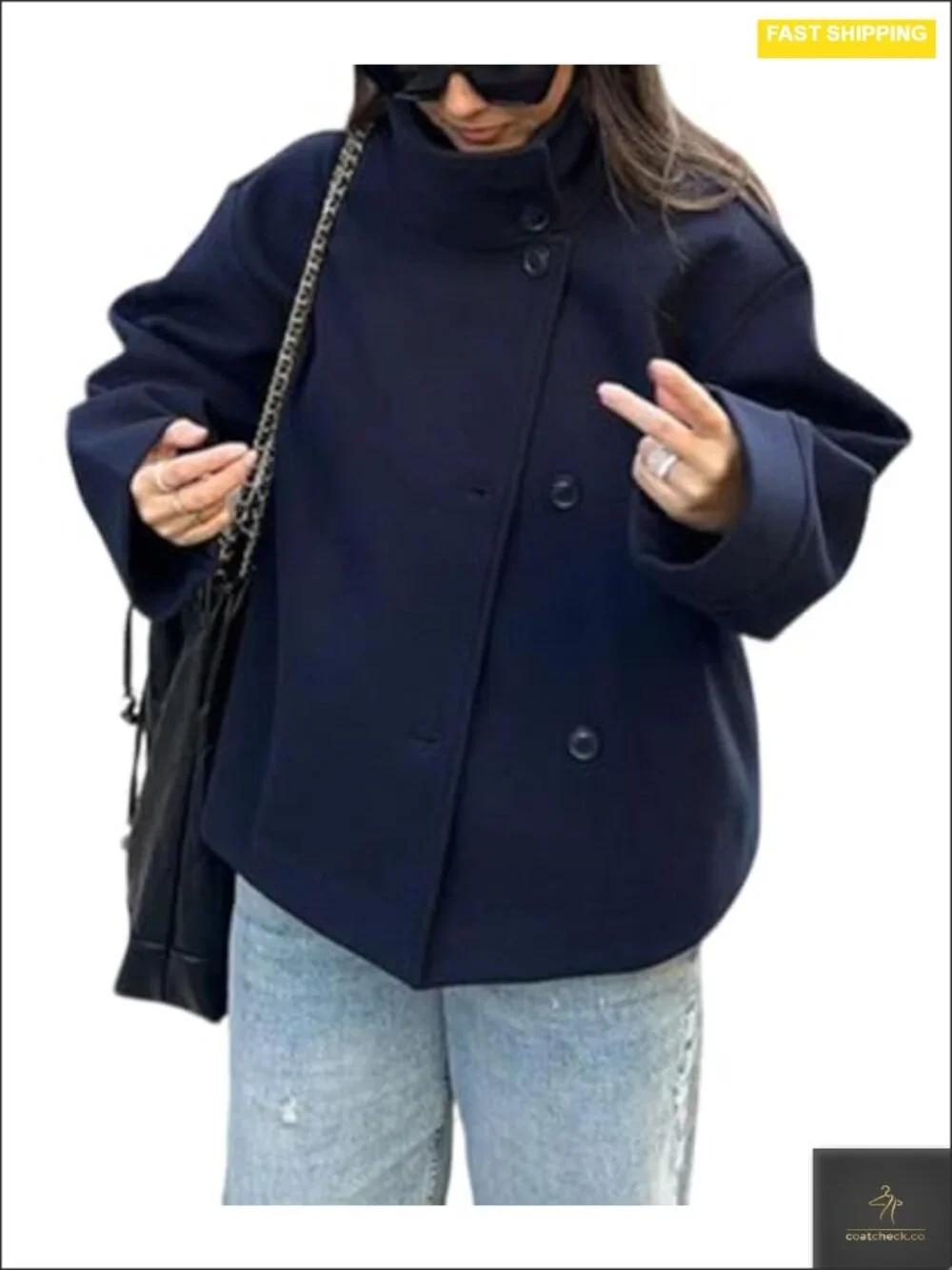 Women Wool Blend Crop Pea Coat Short Winter Jacket Outwear